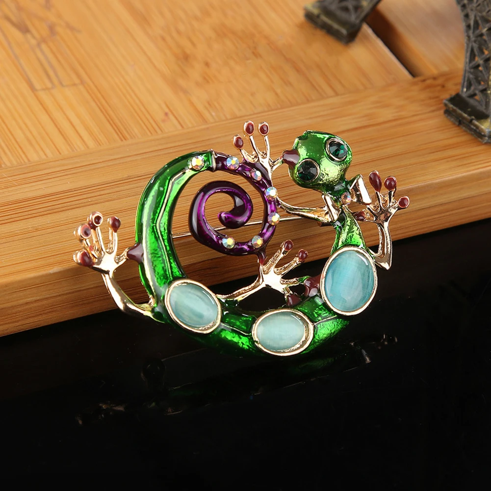 Зеленый ящерица Змея Брошь из сплава с эмалью Готический Gecko уникальным