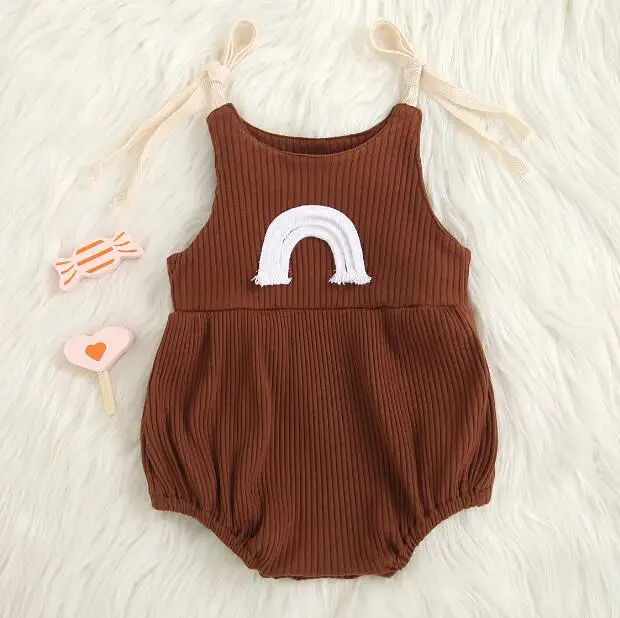 

Newborn Baby Romper Summer Rainbow Pattern Sleeveless Bodysuit Playsuits Lace Up Cute Bodysuit for Infant Baby 0-24 Months