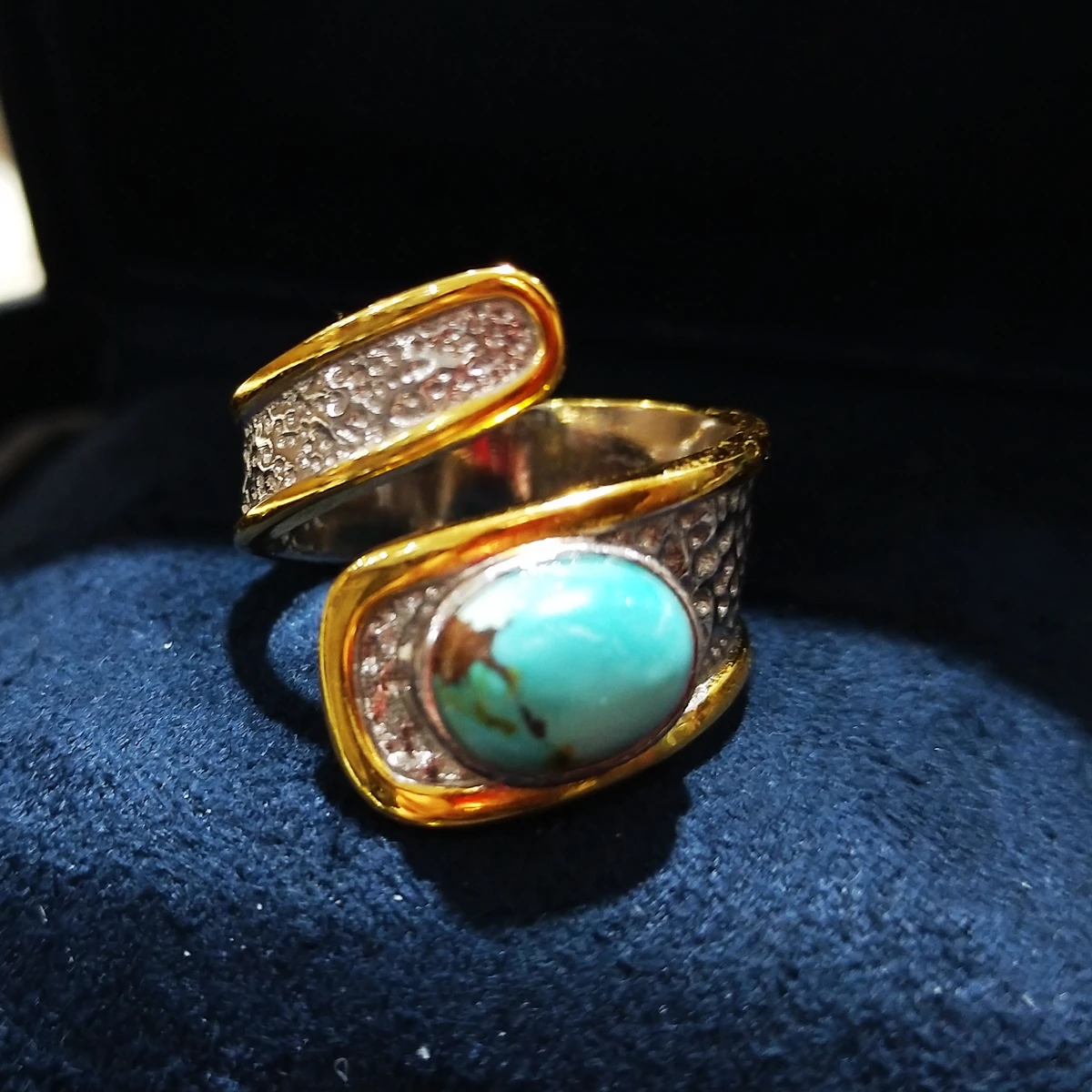 Lii Ji-Anillo de Plata de Ley 925 con zafiro turquesa, anillo ajustable con diseño geométrico, piedra Natural, Estilo Vintage