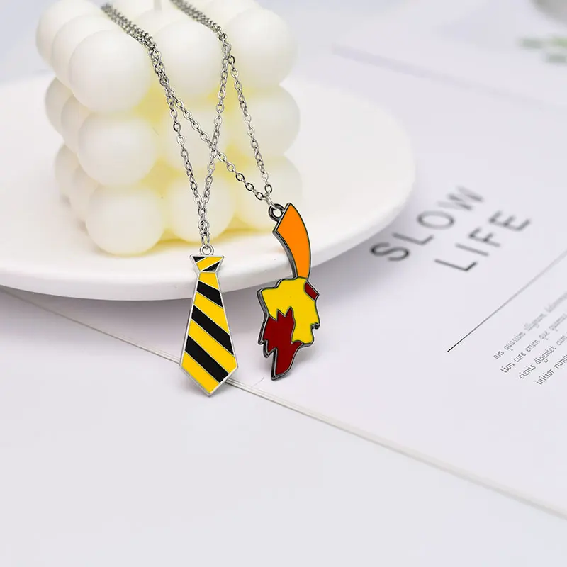 

XIAOBOACC Korean Fashion Necklace for Men and Women Titanium Steel Cartoon Striped Tie Pendant Couple Neck Chain Free Shipping