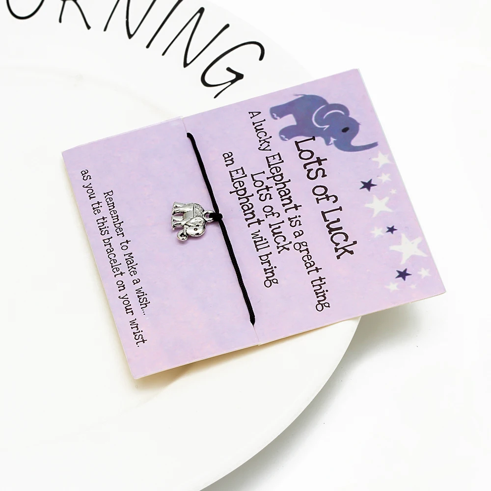Wish Card Lucky браслеты со слоном для женщин и мужчин ручная работа Черная веревка