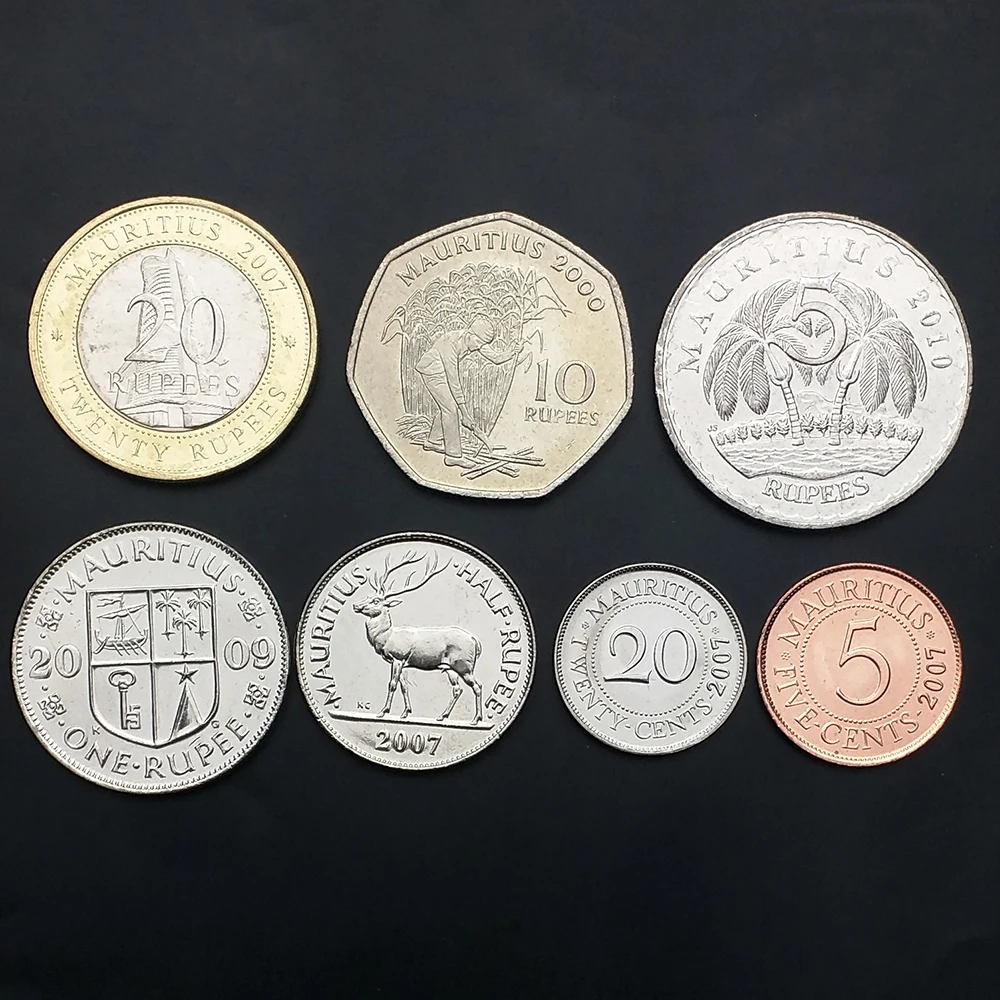 

Монеты Маврикий, полный набор, 7 штук, новая Оригинальная монета, Unc, 100% настоящие монеты Африки