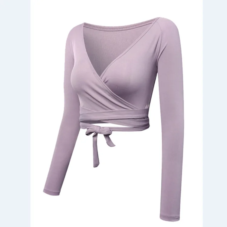 Женский короткий топ с длинным рукавом для занятий йогой танцев лавандовые