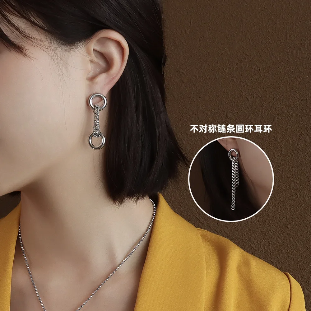 

Korean Fashion Double Link Chain Irregular Dangle Earrings for Women Stainless Steel Earring 2021 Trendy Earrings Female Jewelry