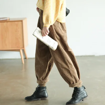 2019 вельветовые осенние и зимние повседневные свободные одноцветные штаны в