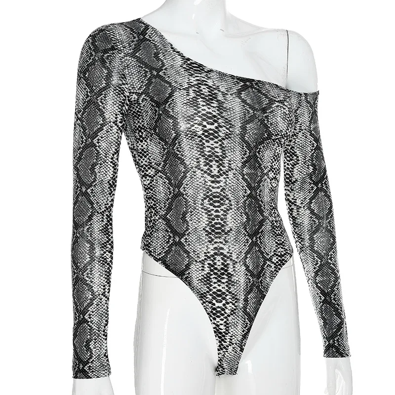 Боди для женщин сексуальный Змеиный комбинезон с принтом на одно плечо футболка