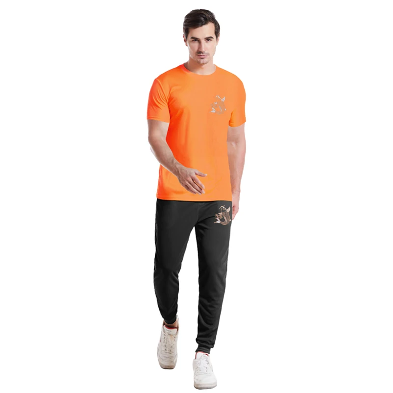 

European And American Men Leisure Embroidery Short Sleeve Trouser Suit Business Fashion Multi-color Trend Comfortable And Thin