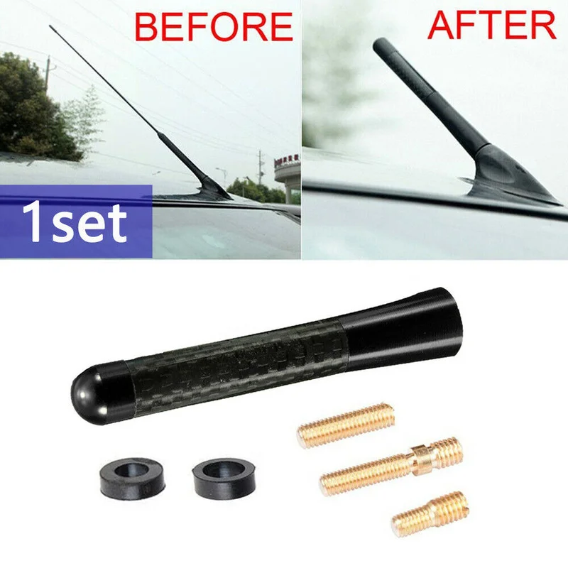 

1 Set Universal Short Black Carbon Fiber Aluminum Car Screw Radio Short Antenna Aerial 8cm/3" Car Accessories