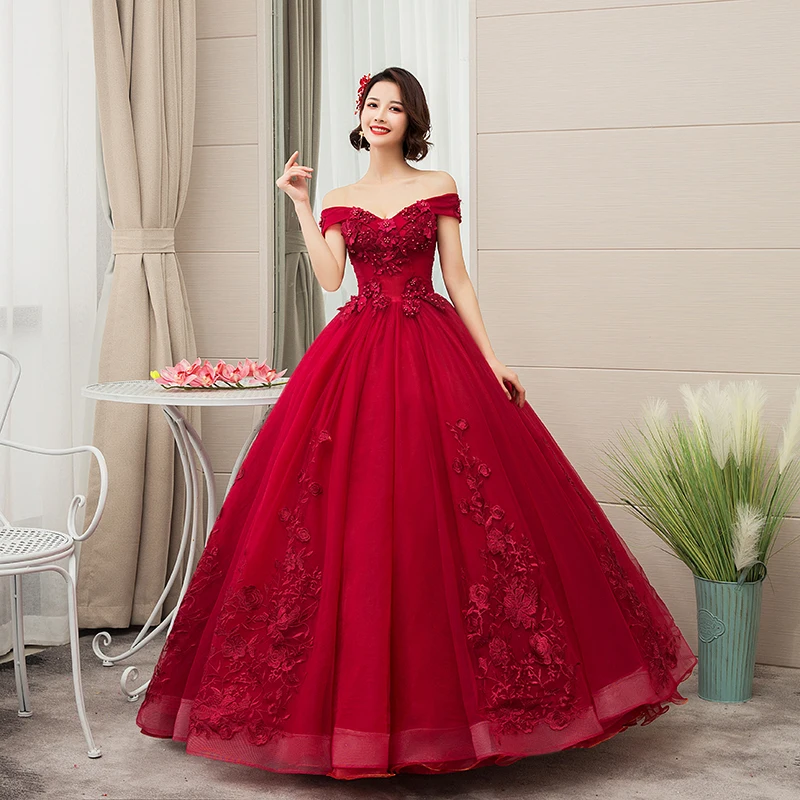 

Роскошные Бордовые Платья для Quinceanera, вечернее платье с открытыми плечами, бальное платье, милое официальное платье для выпускного вечера, б...