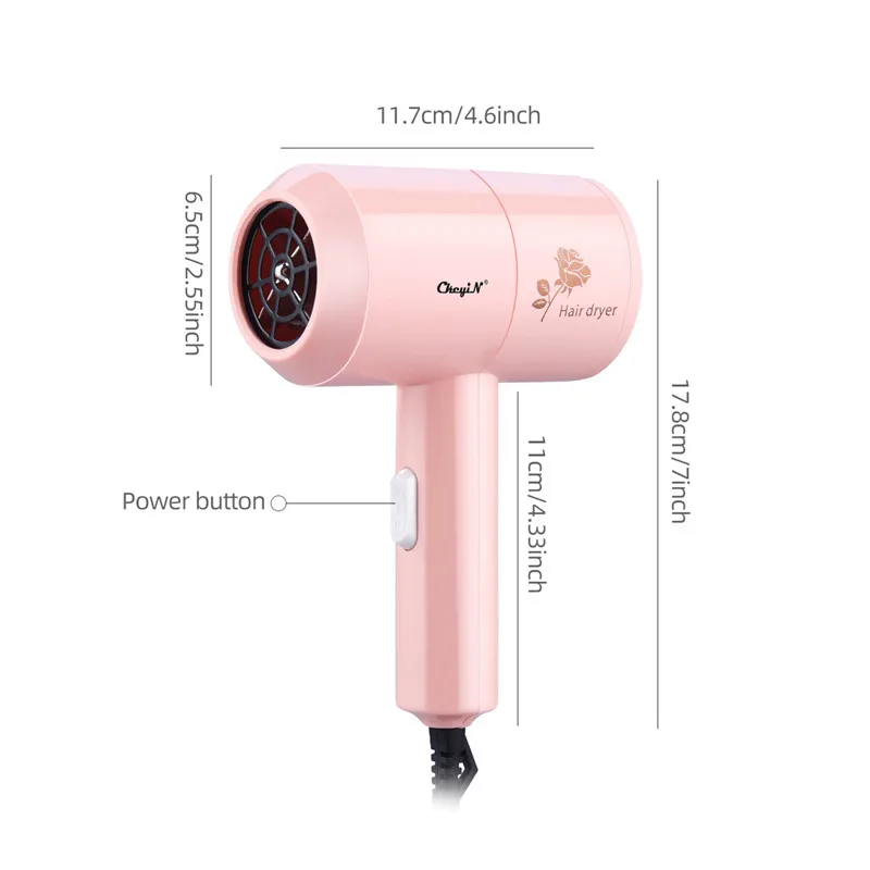 220V Mini Hair Dryer Portable Travel Quick Dry Blow Dryer Low Noise Household Hairdryer 2 Wind Speed Hair Styling Tool 500W enlarge