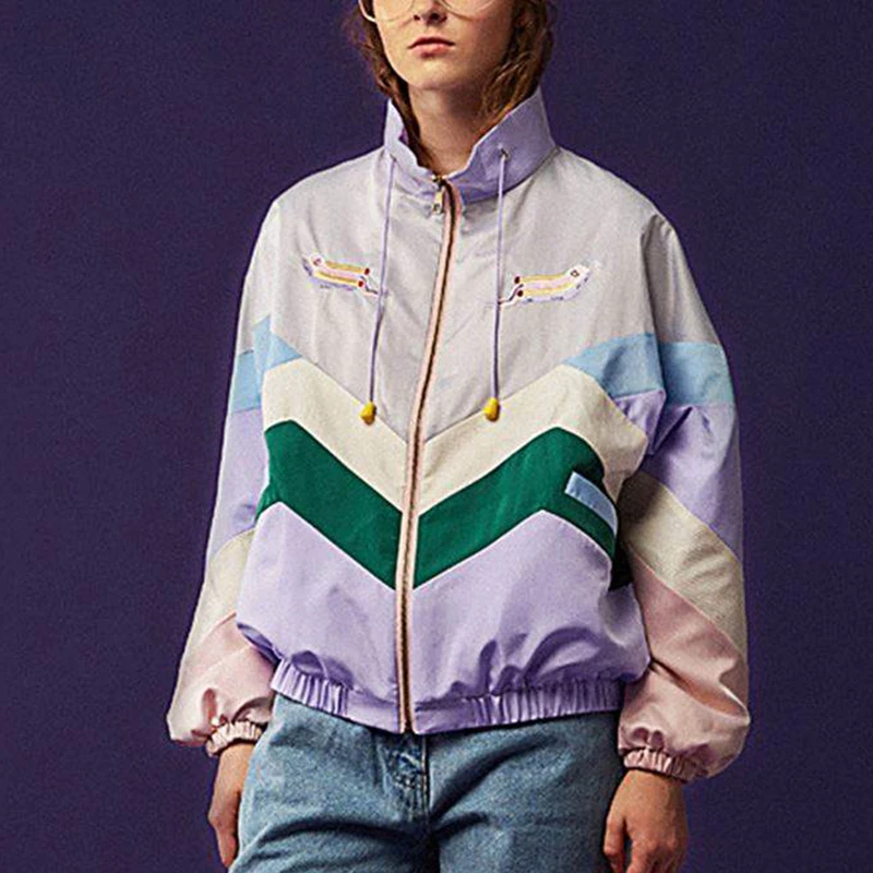 Harajuku Пастель Курточка бомбер милый Цвет-Block (цветовой блок) куртка из