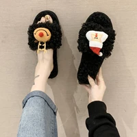 little elk lamb lady slippers christmas hair outer wear cotton slippers plush slippers female home cute cartoon