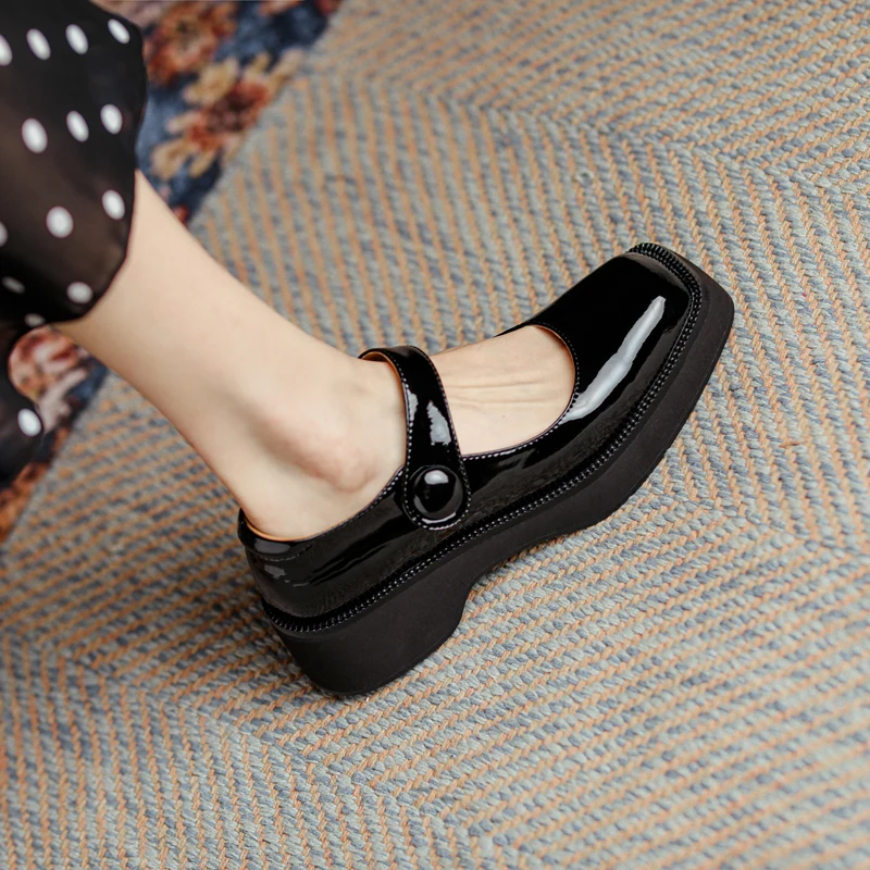 

Square Toe Women's Pumps Genuine Leather Mary Jane Shoes for Women Thick Heels Spring Summer Office Lady Shoes Woman Pumps