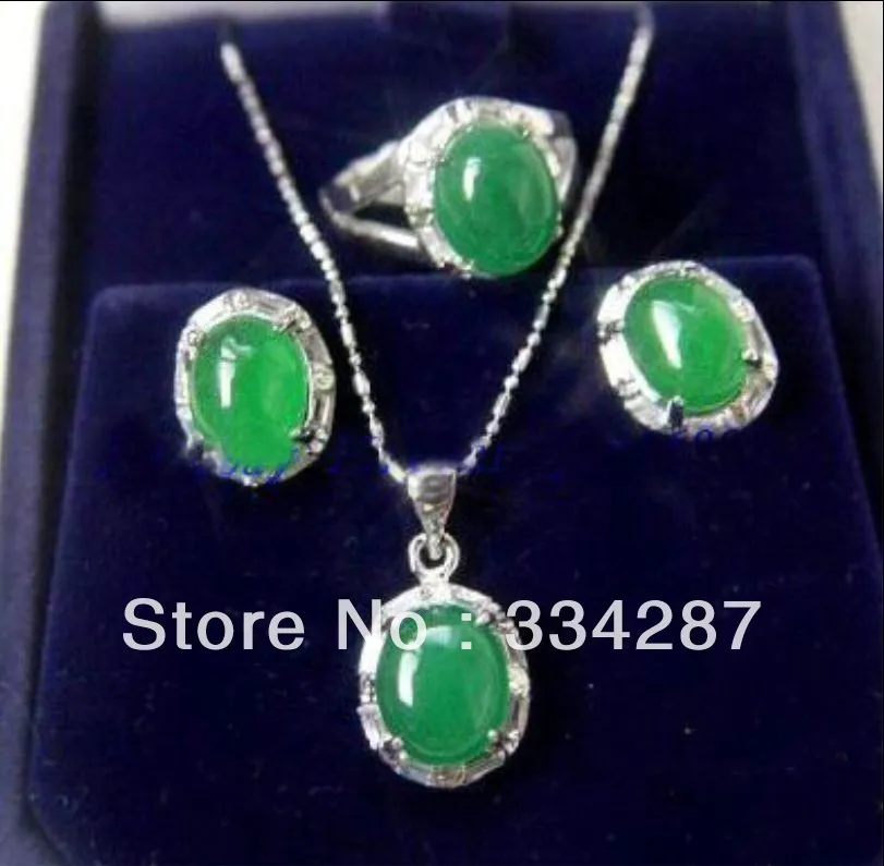 

lady's fine green jades CZ earring pendant ring 7,8,9 set