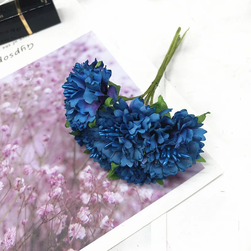 blue HINDJEF 6 шт./4 см искусственная мини бутоньерка с тычинками Свадебные украшения дома DIY ВЕНОК подарок boxcollage Украшение Моделирование цветок - Цвет: blue
