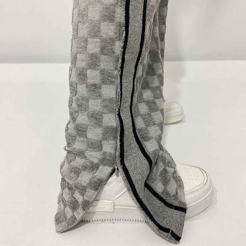 

SHENGPALAE Plaid Trousers Women's Spring Autumn 2021 New High Waist Drawstring Side Striped Straight Loose Pants Female Tide
