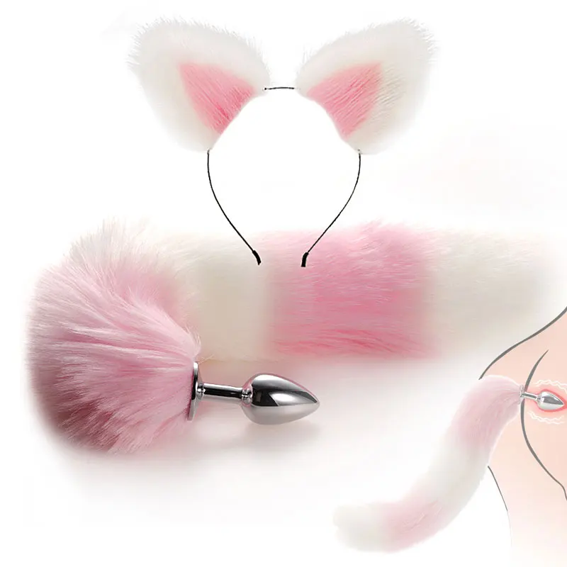 

Adult Kids Anime Solid Color Plush Cat Wolf Cosplay Props Animal Ears Bandana Long Tail Halloween Lolita Costume