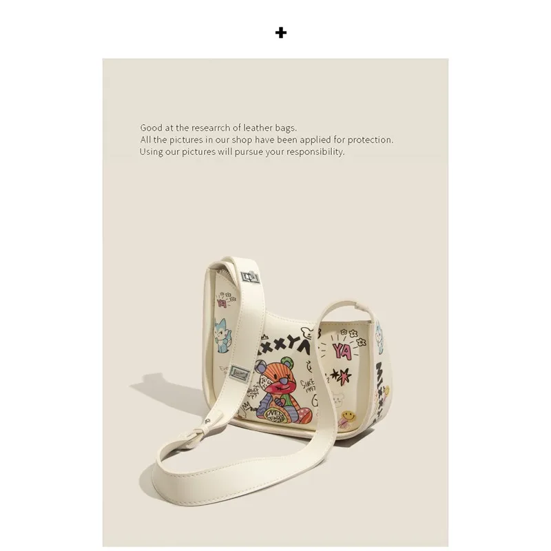 Maxdutti Ins Fashion Bag Women Blogger Cute Cartoon Letter Printing Armpit England Fashion Casual Messenger Bag Single Shoulder