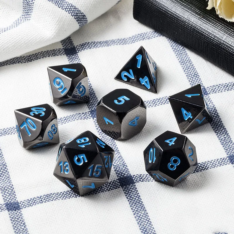 Игральные кости Металлические РПГ набор многогранные для подземелья и драконов d20 10 8 12 настольная игра сплав цинка Серебристые игральные кости с цифрами шаблон