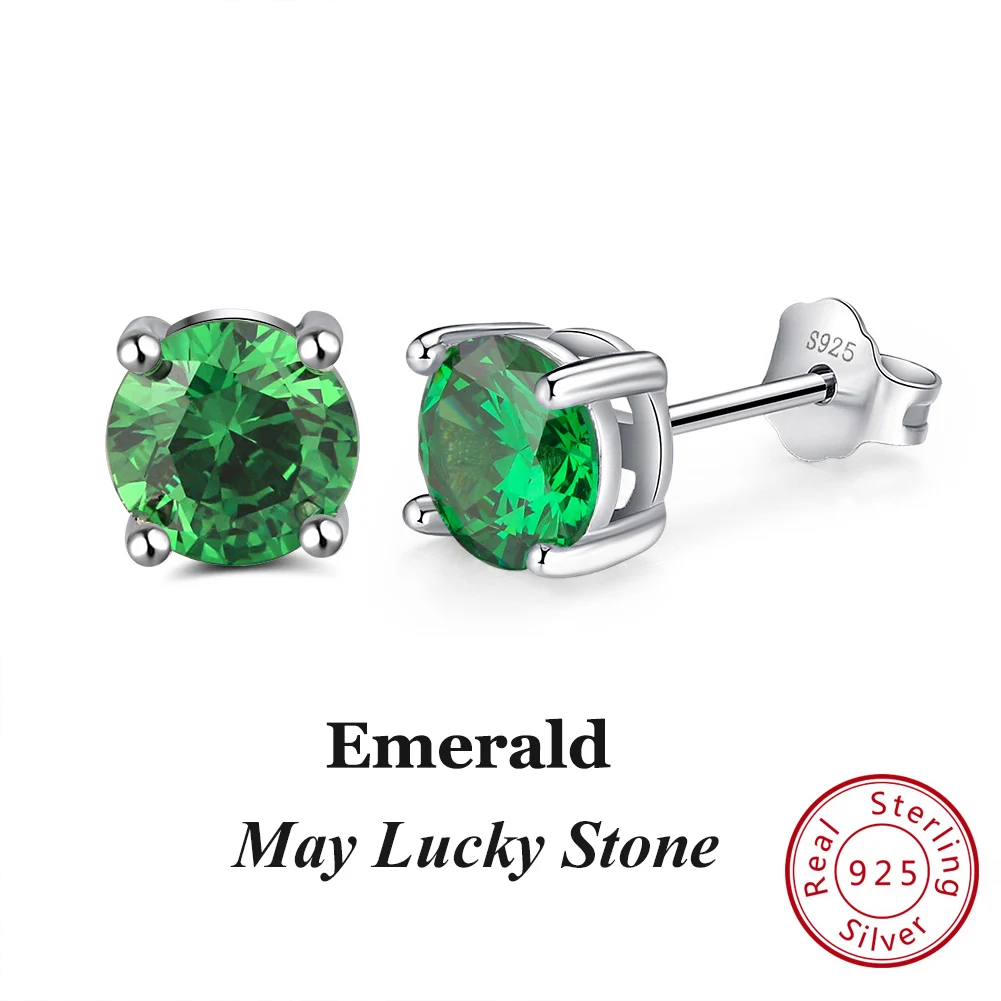 May Emerald ORSA JEWELS, 12 цветов, серьги-гвоздики с камнем по месяцу рождения для женщин, 925 пробы, серебряные серьги с зубцами, Установка AAA кубического циркония, ювелирное изделие SE84 - Цвет камня: May Emerald