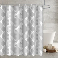 Grey Modern Striped Printed Long Shower Curtain Bathroom Accessories Duschvorhang Decorative Waterproof Curtains Rail With Hooks