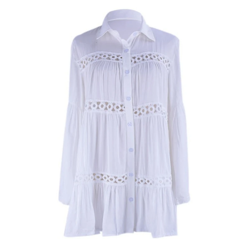 

New Layered Circle Lace Beach Top Shirt Style Trumpet Sleeve Vacation Top Women