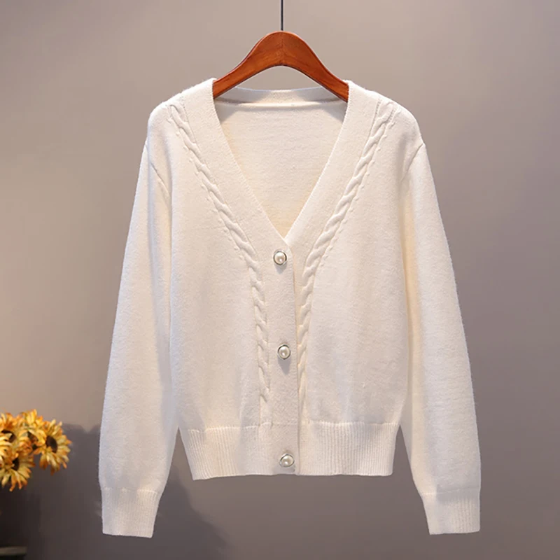 

Female Cardigan Women Long Sleeve V Neck Woman Sweaters Korean Thick Winter 2020 Knitwear White Black Lady Casual Basic Sweater