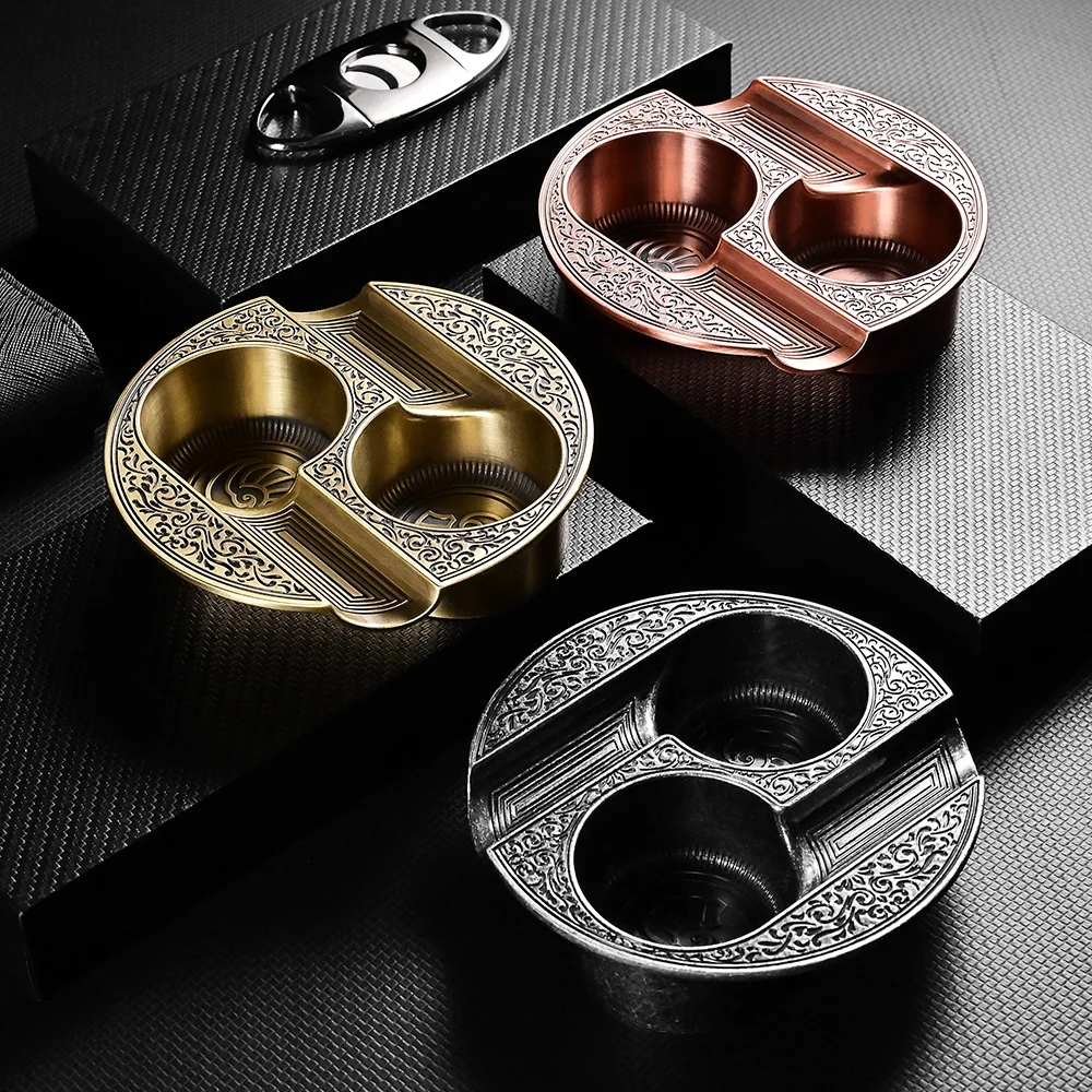 

Пепельница COHIBA для сигар, медная пепельница с резьбой, 2 сигары, табачная пепельница, Подарочная коробка из сплава, 3 цвета