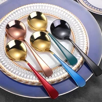 stainless steel spoon kitchen tool creative surface copper plated round spoon mirror polished long handle multi purpose spoon
