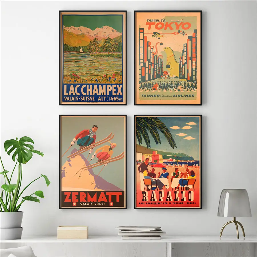 Ручной рисунок винтажный город путешествия печать ретро плакат крафт бумага Бар