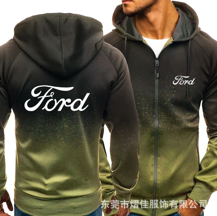 

NEW Spring Autumn FORD Print Sweatshirt Gradient Hoodies Fleece Zipper Jacket Mens Hoodie Harajuku Male Clothing