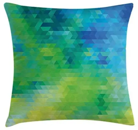

Pooizsdzzz Green and Blue Throw Pillow Cushion Cover, Geometric Abract n with Triangles Ombre Inspired, Decorative Square Accent