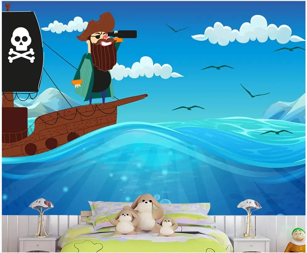 

3d wallpaper custom photo mural European cartoon pirate ship telescope children's room home decor wallpaper for walls 3 d