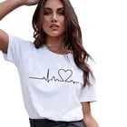 Женская футболка с круглым вырезом, летняя футболка с коротким рукавом, женская футболка с принтом в стиле Харадзюку, повседневные футболки, женская одежда с сердцебиением