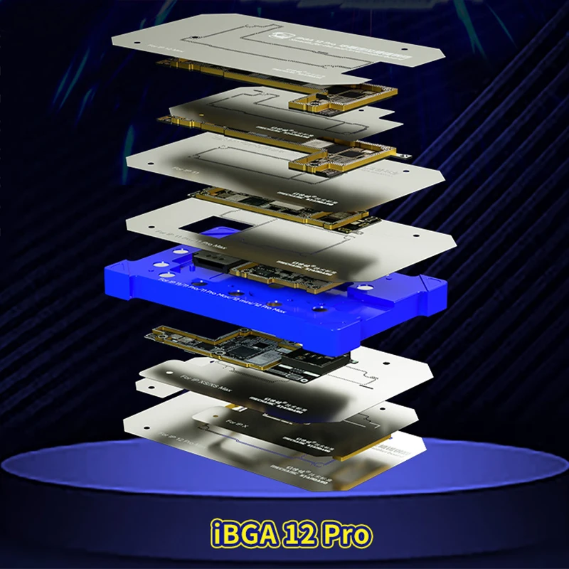

MECHANIC 10 IN 1 BGA Reballing Stencil for iPhone X XS 11 12 Pro Max Motherboard Middle Layer Tin Planting Platform