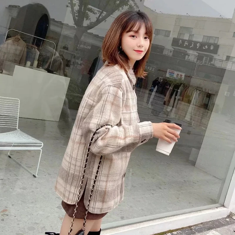 Женская винтажная клетчатая модная куртка повседневная однобортная jaqueta feminina