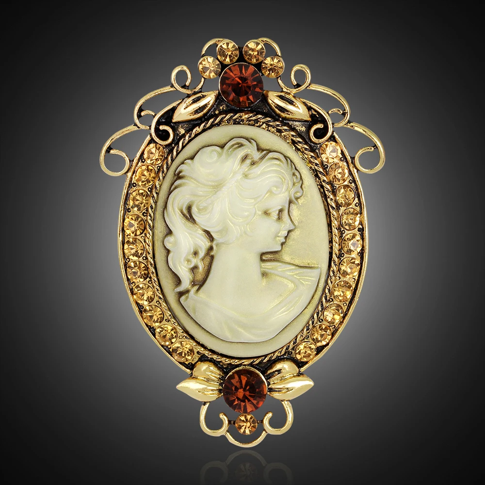 

Vintage Rhinestone Crystal Beauty Portrait Brooch Pin Noble Pearl Brooches For Women Lady Garment Elegant Jewelry Good Gift