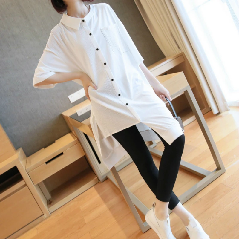 

Casual Slim Women Shirts 2020 Summer New Fashion Plus Size Blouse Short Sleeve Buttons White Black Shirt Women Tops Streetwear