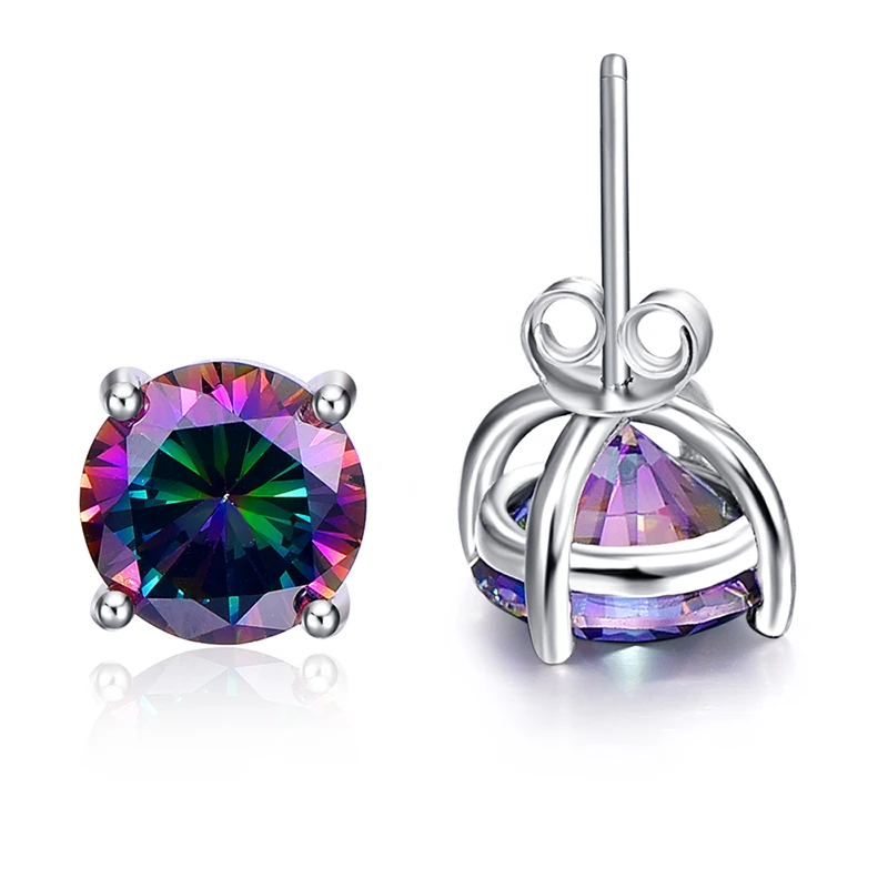 Женские круглые серьги-гвоздики из серебра 925 пробы с натуральным Мистик