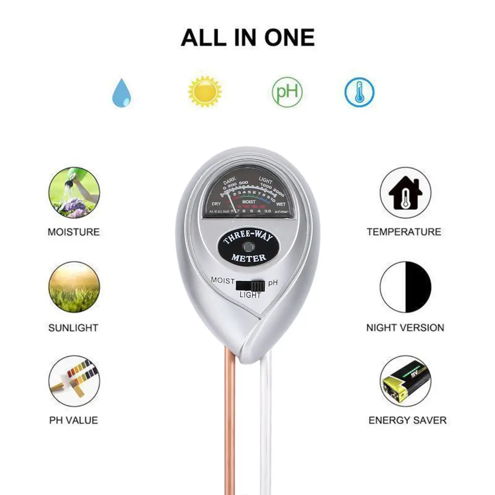 

3 In 1 Soil Hygrometer Soil Thermometer Ph Meter Moisture Meter And Sun Light Probe Multi-functional Soil Hygrometer