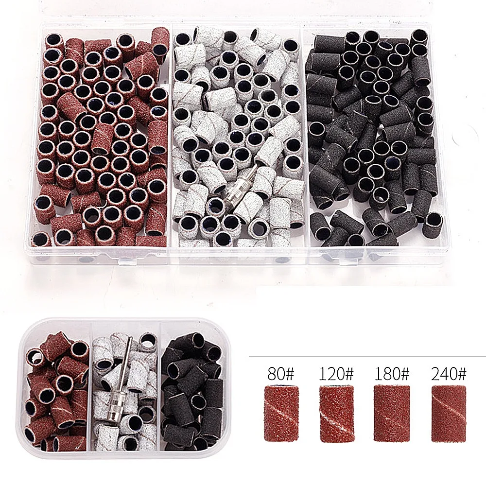 

75Pcs/Box Sanding Cap Bands For Electric Manicure Machine 180/120/80 Grit Nail Drill Grinding Bit Files Pedicure Nail Art Sets