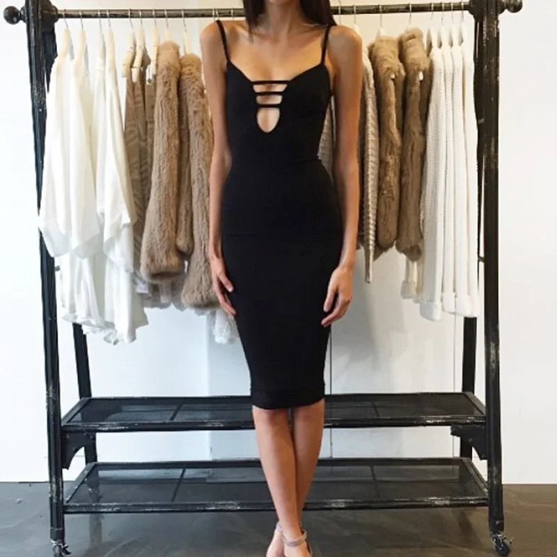 

dress women 2020 black dress women's summer sundresses strap sexy V-neck skinny dress solid color nightclub dress