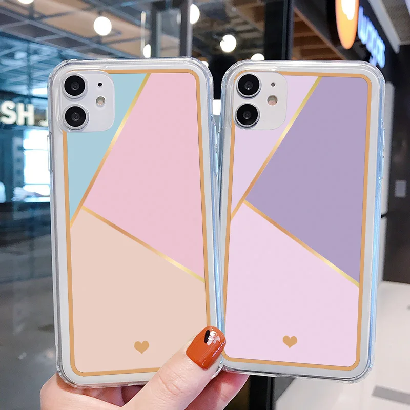 

Splicing Geometry phone case For iPhone 12 13 11 Pro Max XR X XS Max 6s 7 8 Plus SE2020 Soft Transparent Heart Back Cover Cases