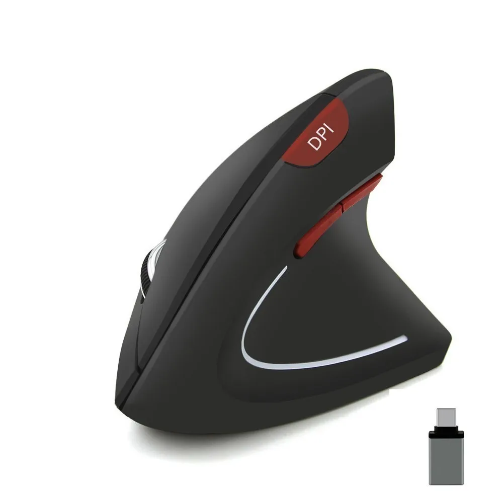 mouse with adapter CHYI, вертикальная, беспроводная, эргономичная компьютерная мышь, красная, 1600 dpi, кнопка, оптическая, 6D, геймер, Mause, светодиодный, с подсветкой, Usb, игровая мышь для ноутбука - Цвет: mouse with adapter