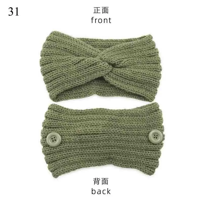 

Simple Solid Color Knitting Woolen Warmer Ear Women Cross Knot Handmade Button Hairbands Winter Lady Head Wrap Hair Accessories
