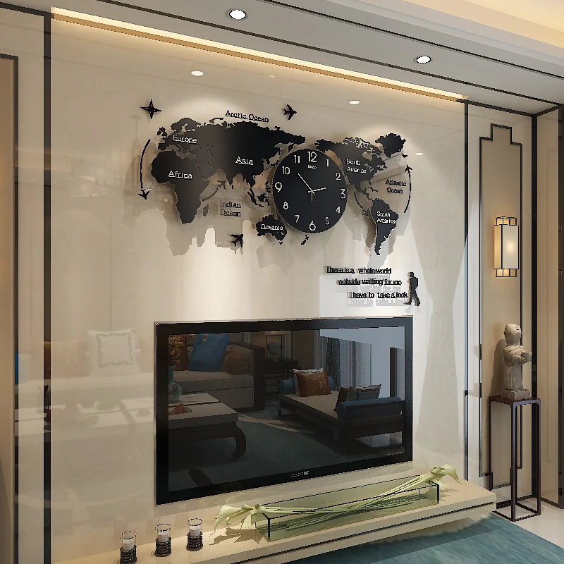 Настенные часы с большой картой мира 3d-часы механизмом для гостиной современные