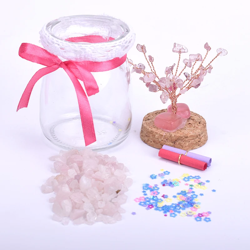 Glass Wishing Bottle with Natural Tumble Stone Crystal Healing MIni Bottles With Cork Stopper Cute Gift Home Decor |