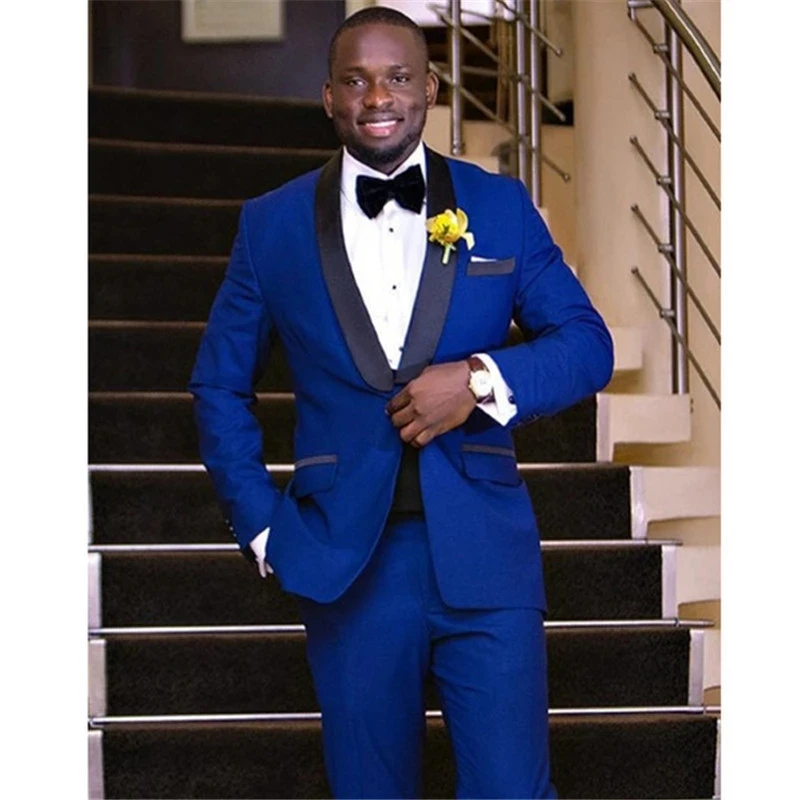 

2 Pieces Men Suits One Buttons Royal Blue Wedding Men Suit Satin Lapel Party Prom Dinner Blazer (Jacket+Pants)Design Latest Set