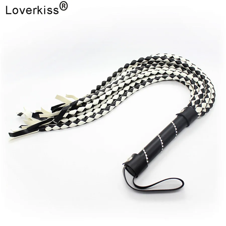 Плетка из искусственной кожи Loverkiss 88 см черная белая БДСМ|Игры для взрослых| |