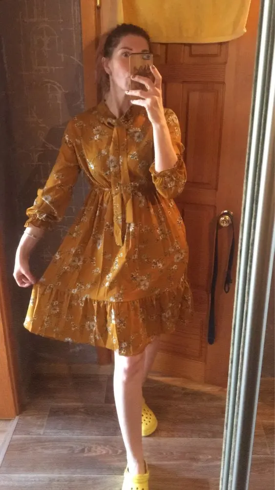 Корейская черная рубашка Vestidos для офиса в горошек, винтажные осенние платья, Женское зимнее платье, миди платье с цветочным рисунком и длинным рукавом для женщин